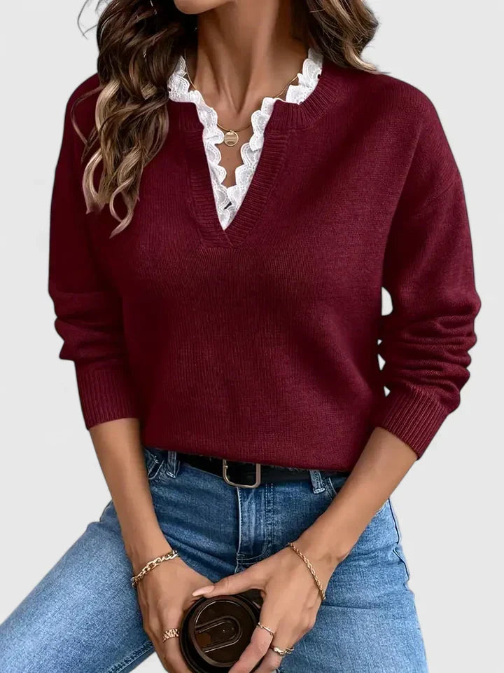 Mariah | Elegant Lace Trim Sweater