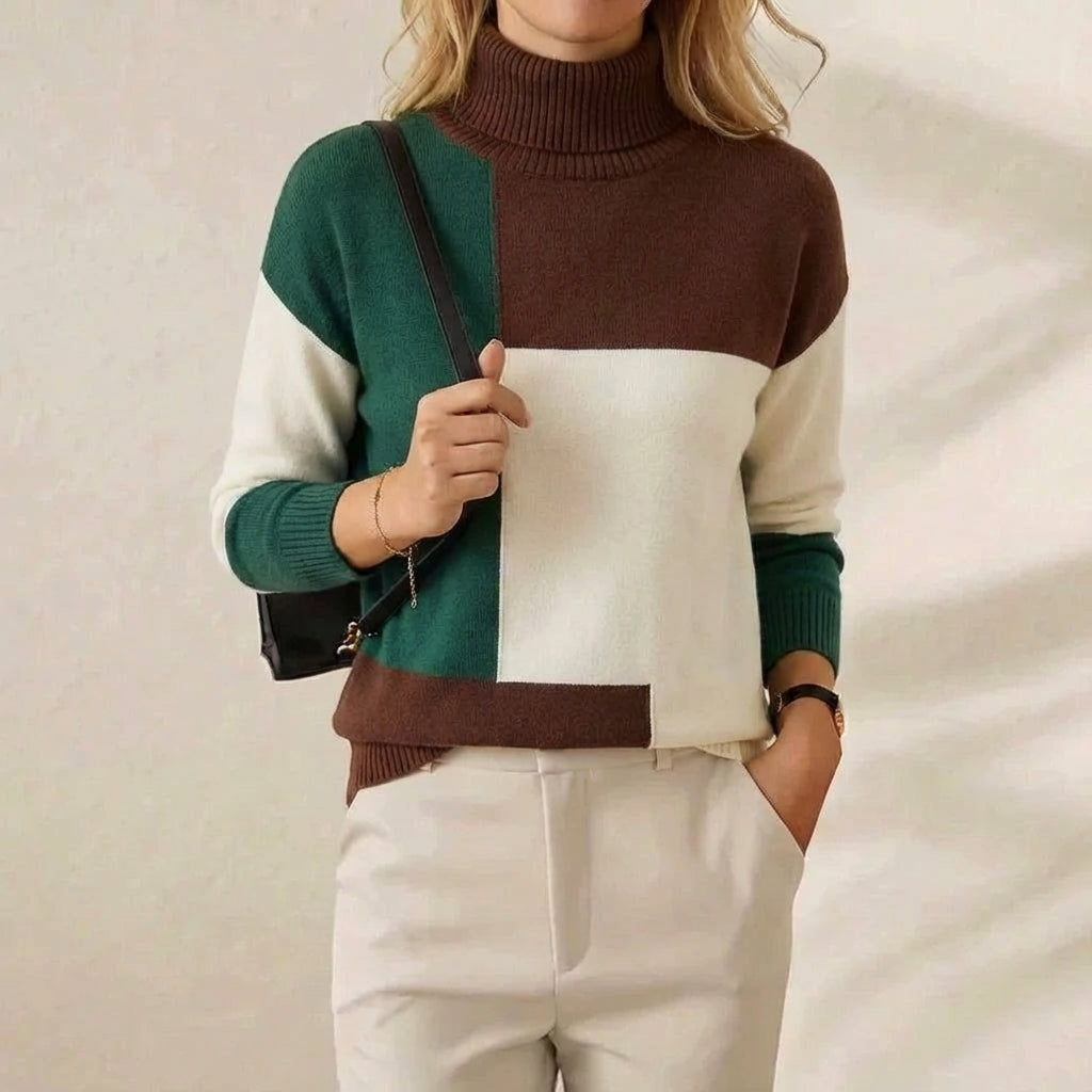 Melinda | Colour-Block Turtleneck Knit Sweater