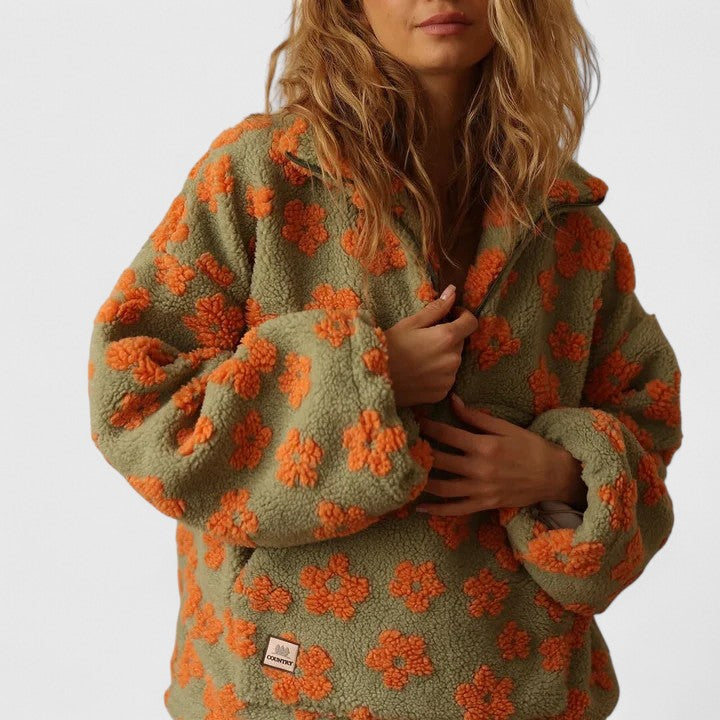 Lacey | Pull en sherpa à fleurs rétro