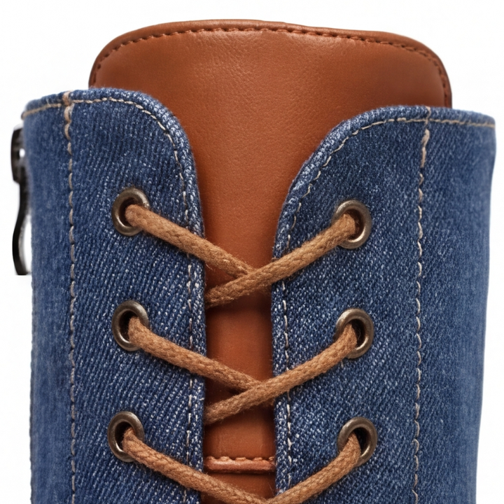 Rokia | Denim And Leather Mid-Calf Riding Boots