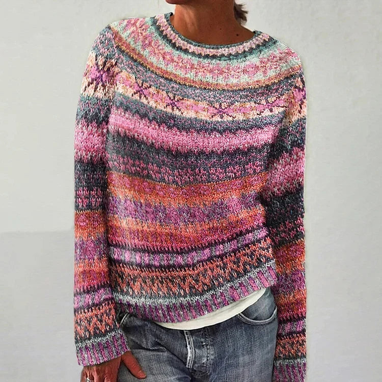 Katryn | Striped Knit Round Neck Sweater
