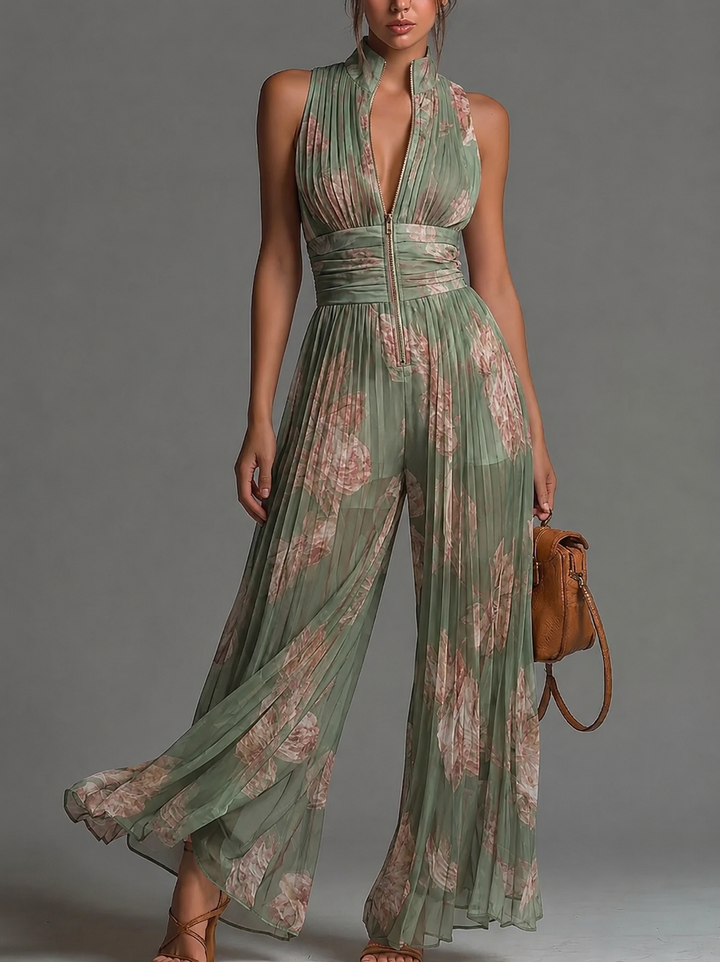 Zakira Elegant Pleated Jumpsuit in Green