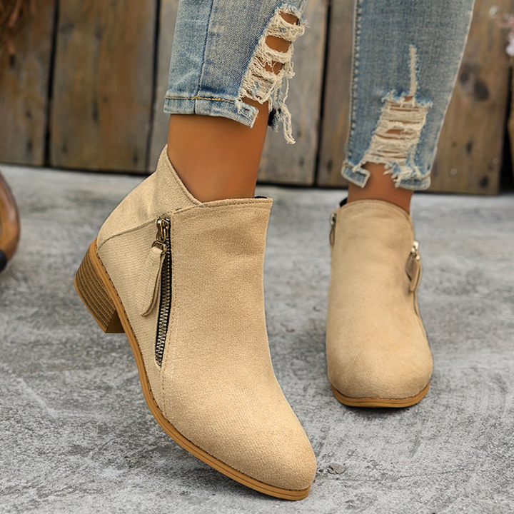 Joanna Zipper Ankle Boots - Beige