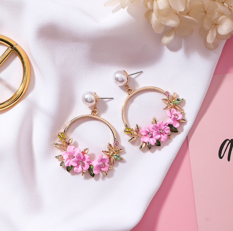 Rhiannon | Elegant Gold Flower And Pearl Earrings