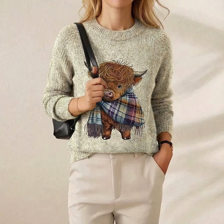 Dina | Highland Cow Graphic Knit Sweater