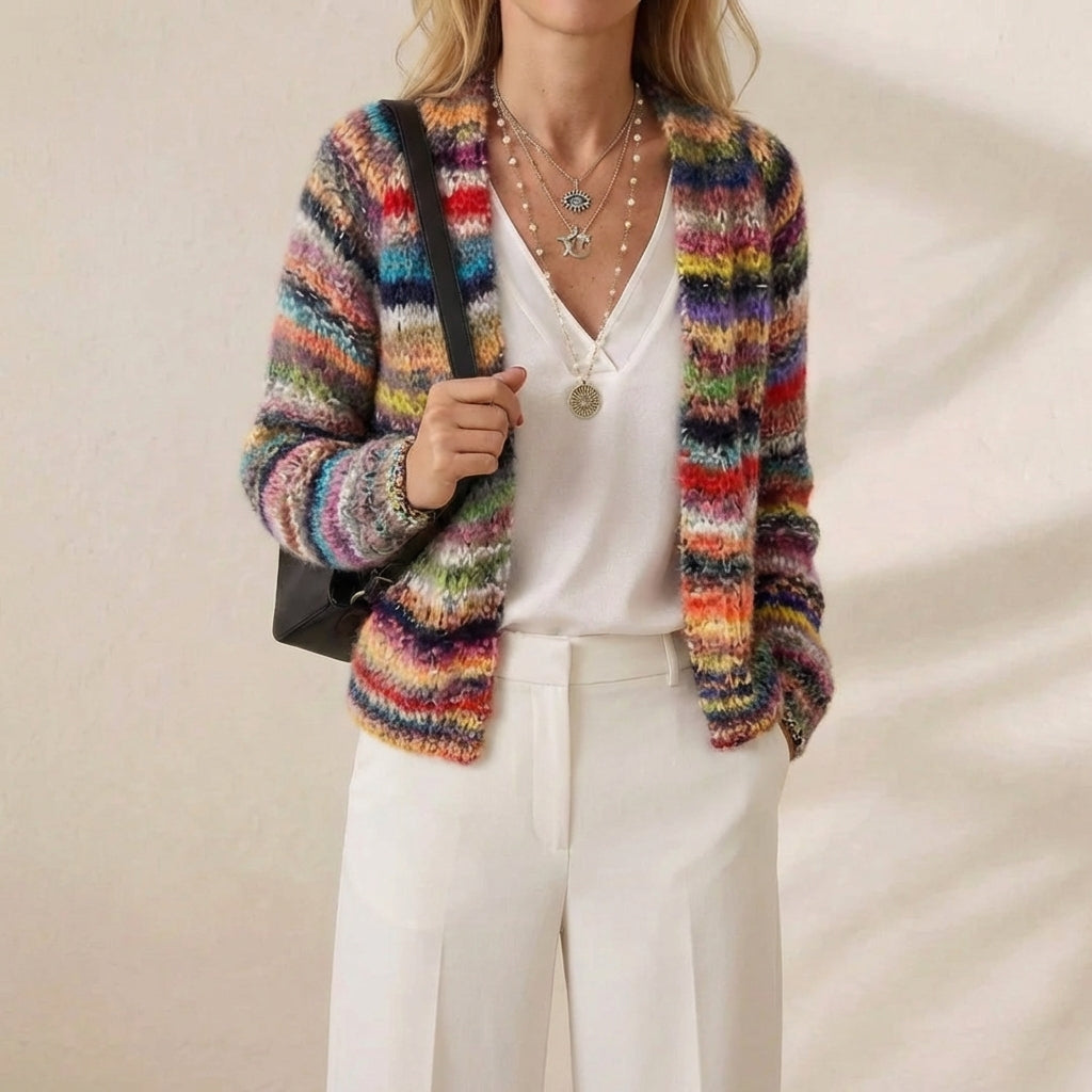 Mehak | Striped Open-Front Knit Cardigan