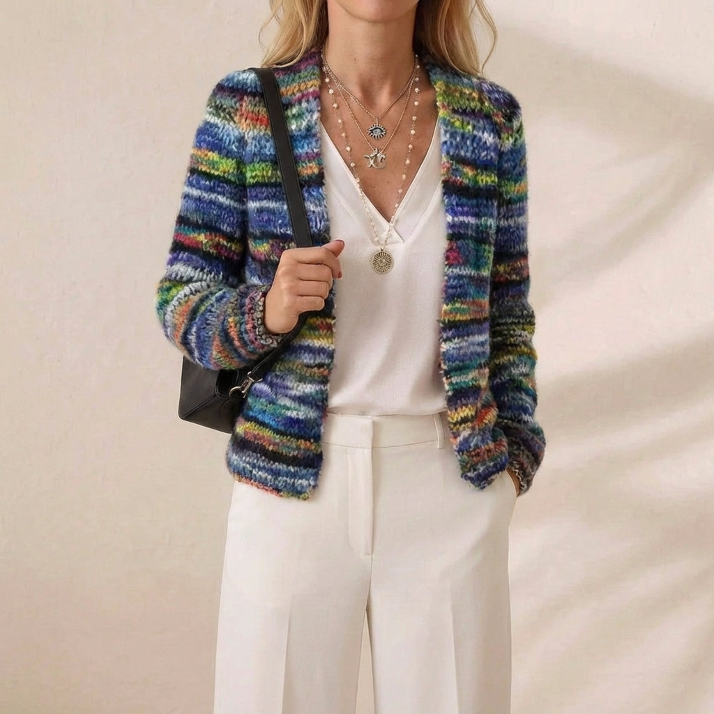 Mehak | Striped Open-Front Knit Cardigan