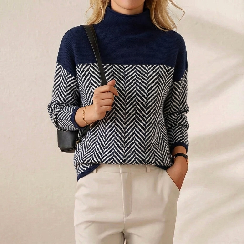 Kari | Herringbone Knit Turtleneck Sweater