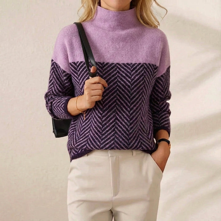 Kari | Herringbone Knit Turtleneck Sweater