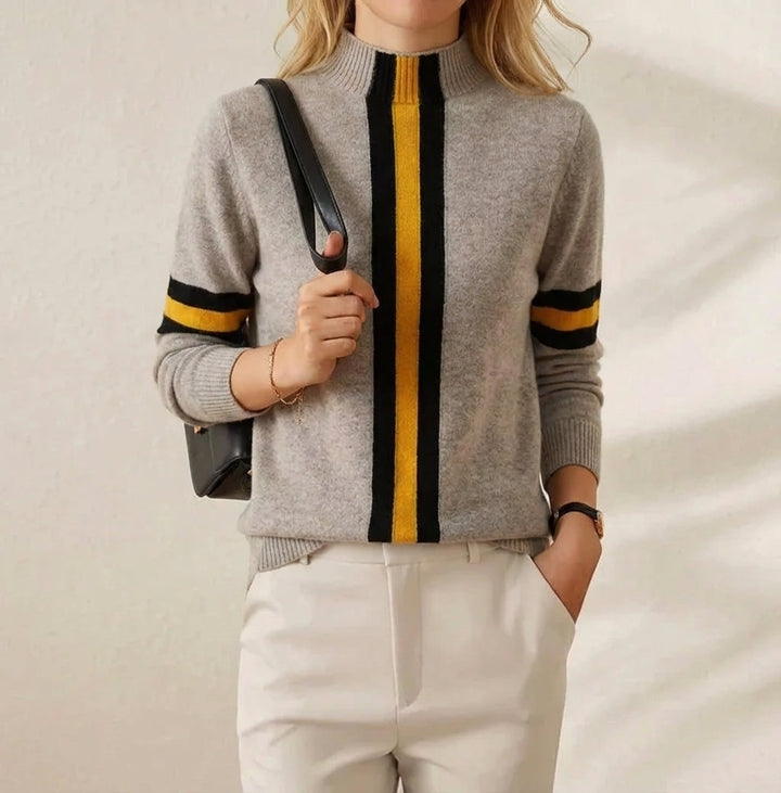 Evelin | Striped Mock Neck Knit Sweater