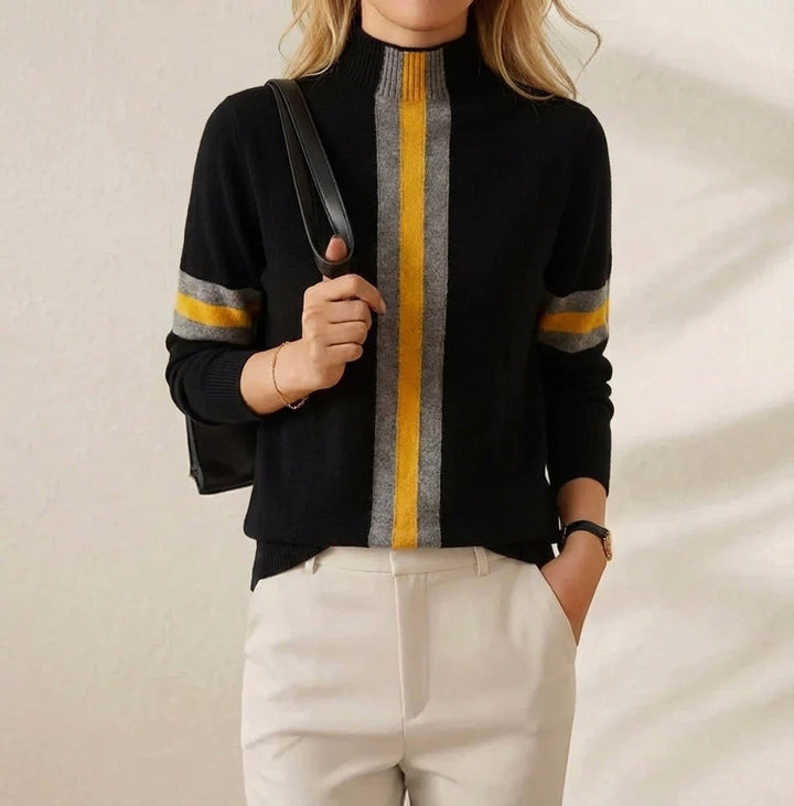 Evelin | Striped Mock Neck Knit Sweater