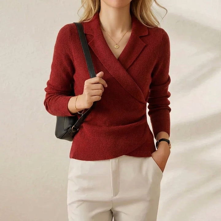 Veyda | Wrap Front Collared Knit Top