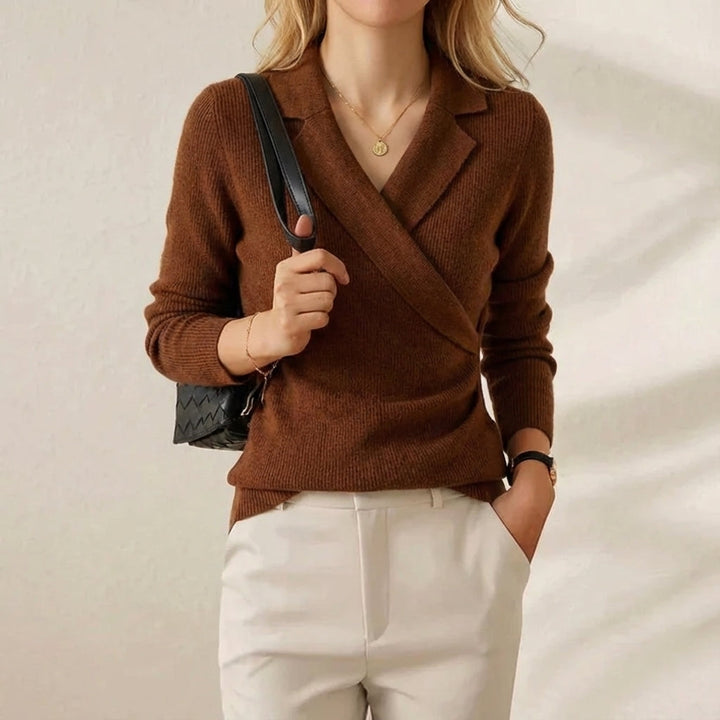 Veyda | Wrap Front Collared Knit Top