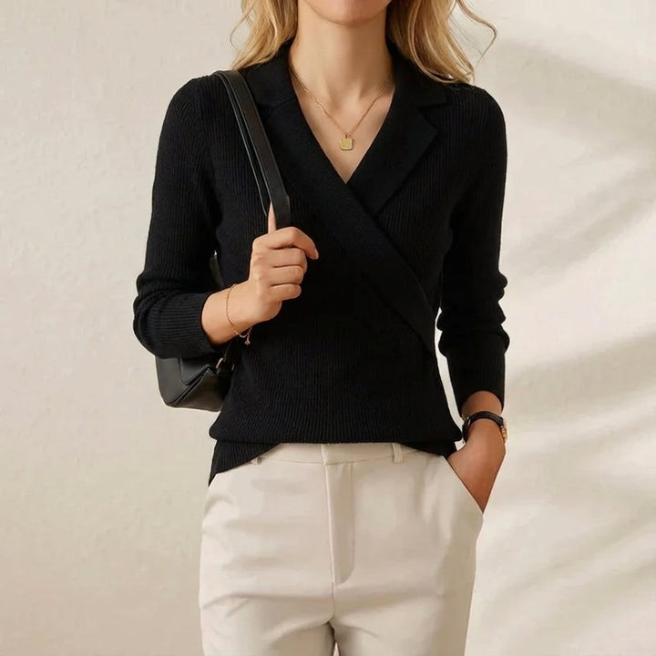 Veyda | Wrap Front Collared Knit Top