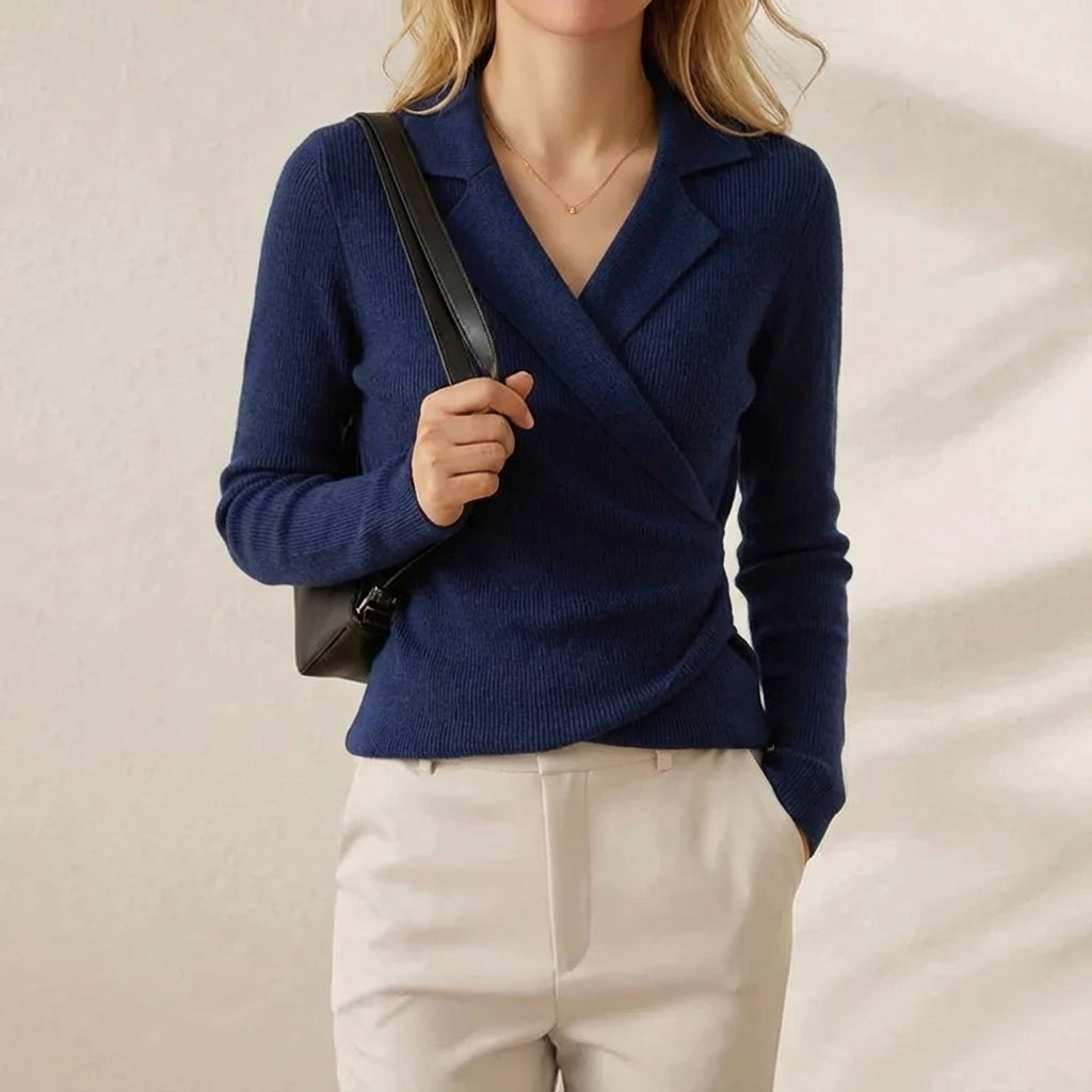 Veyda | Wrap Front Collared Knit Top