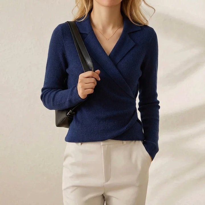 Veyda | Wrap Front Collared Knit Top