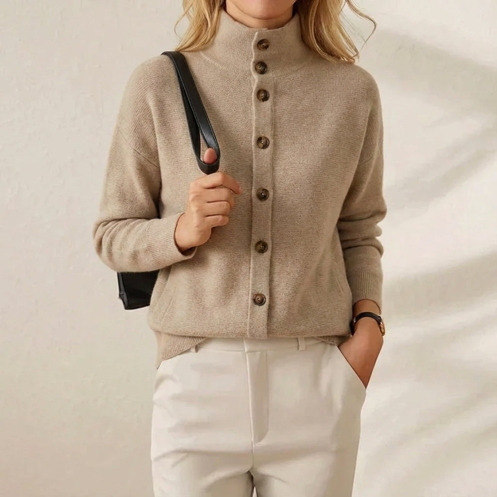 Topanga | Button-Up Mock Neck Knit Cardigan