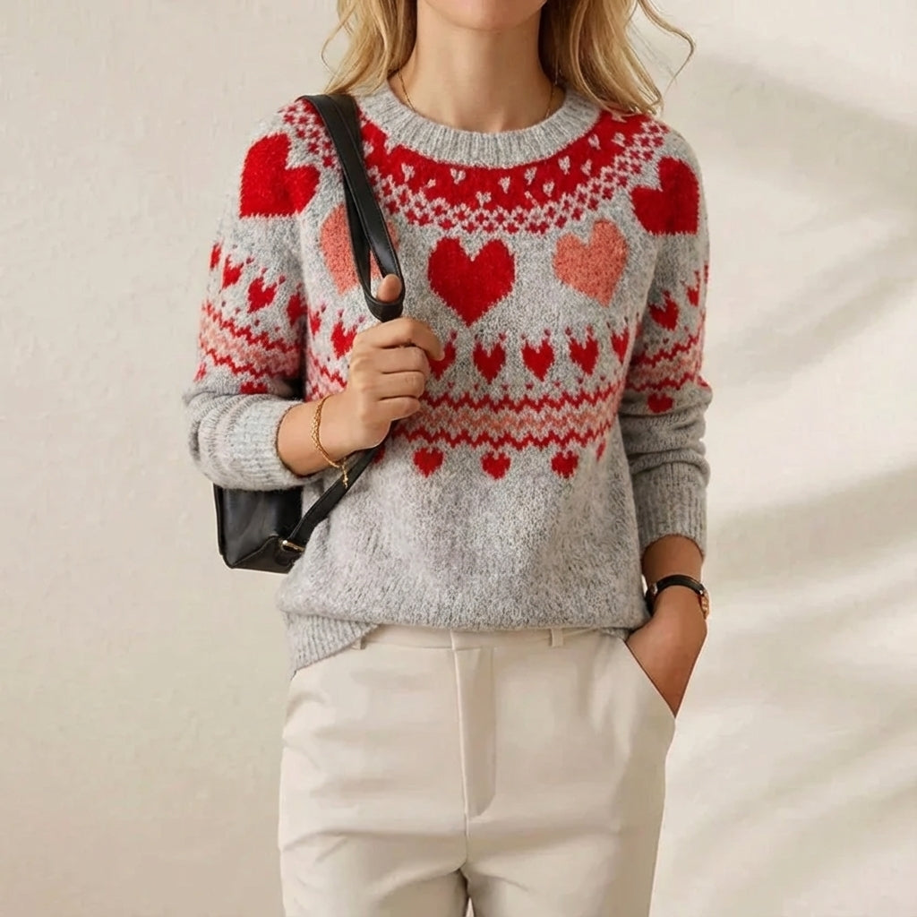 Jeanette | Heart Pattern Knit Sweater