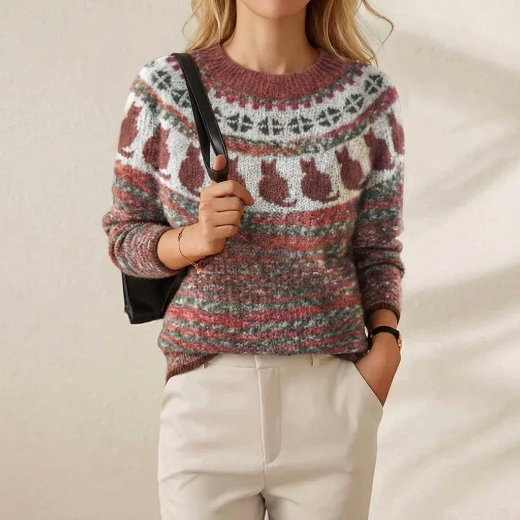 Darlene | Fair Isle Cat Pattern Knit Sweater