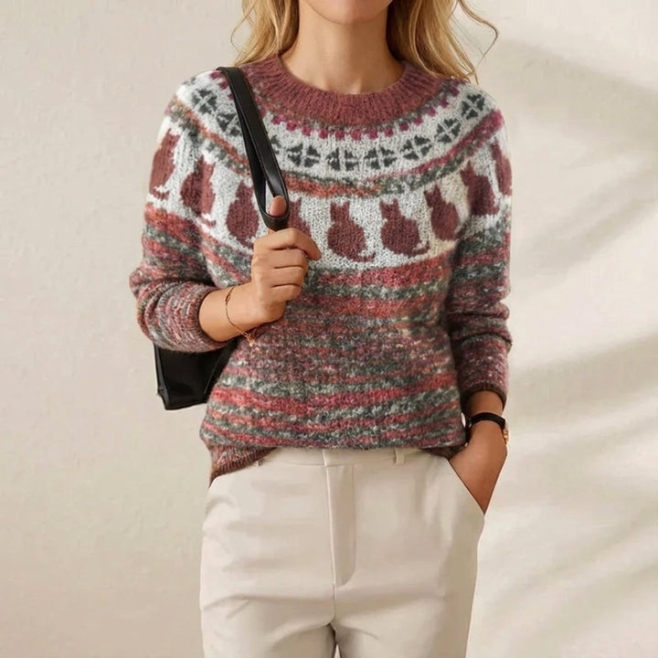 Darlene | Fair Isle Cat Pattern Knit Sweater