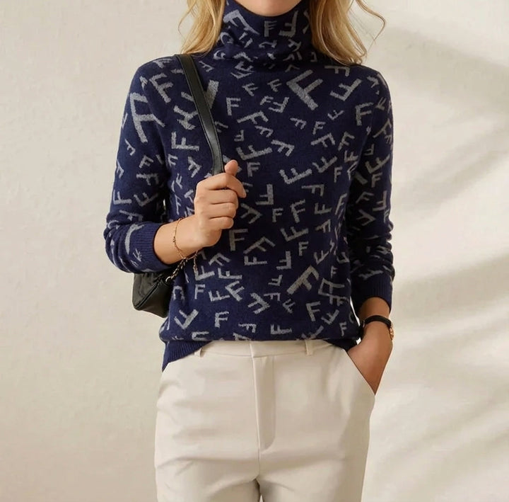 Jodi | Monogram Print Turtleneck Sweater