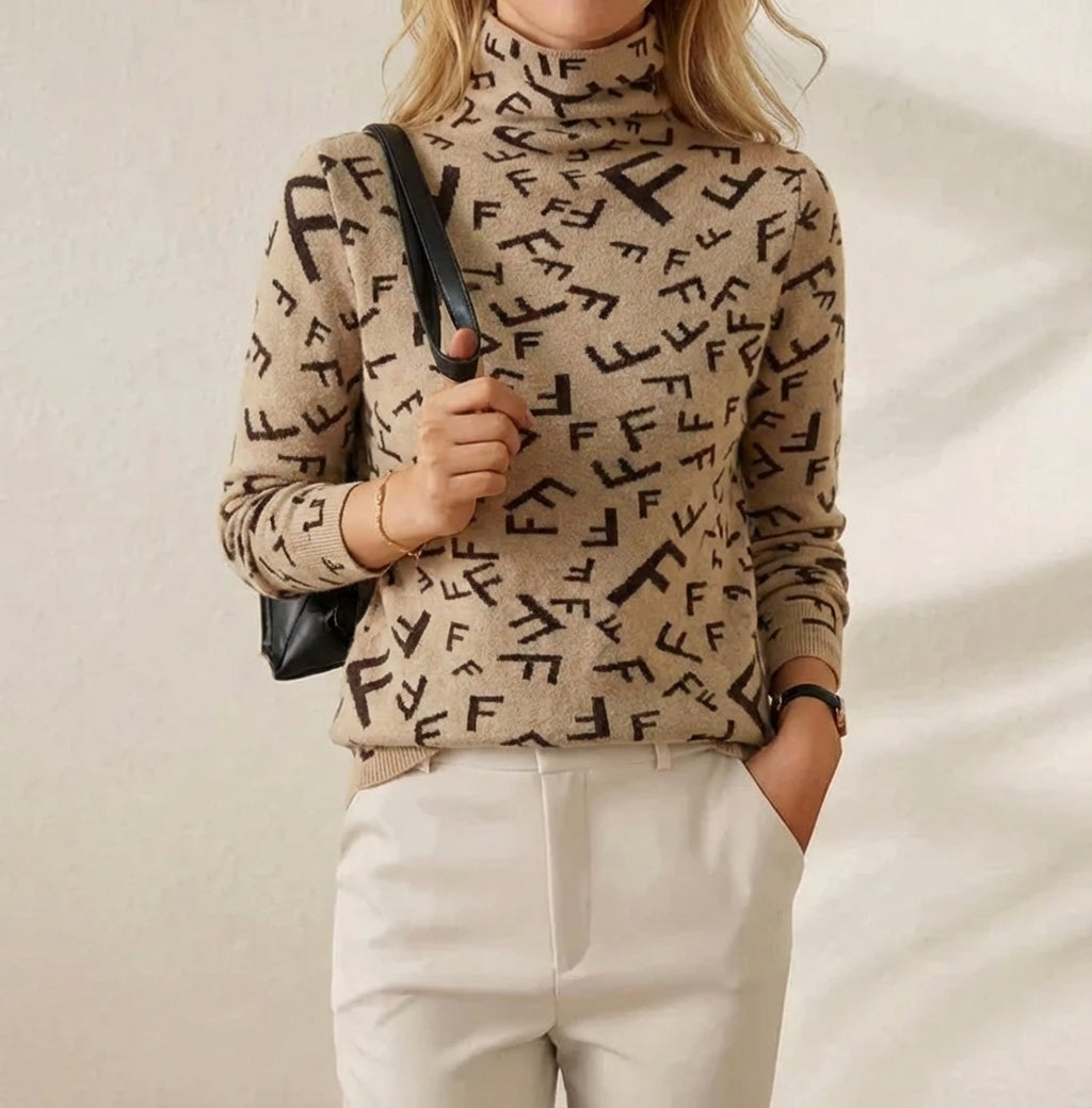 Jodi | Monogram Print Turtleneck Sweater