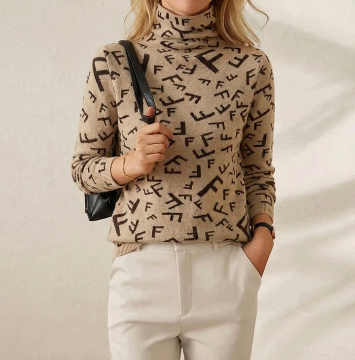 Jodi | Monogram Print Turtleneck Sweater