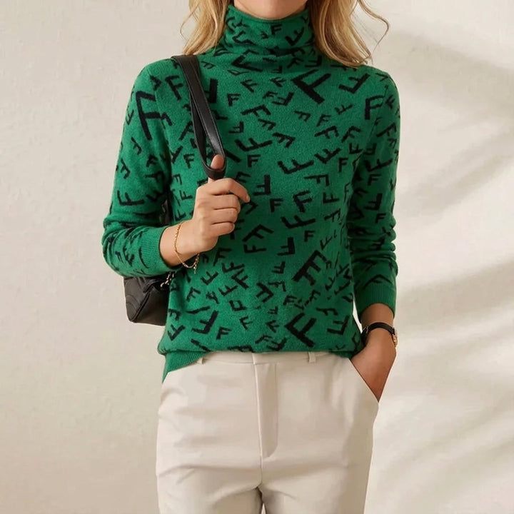 Jodi | Monogram Print Turtleneck Sweater