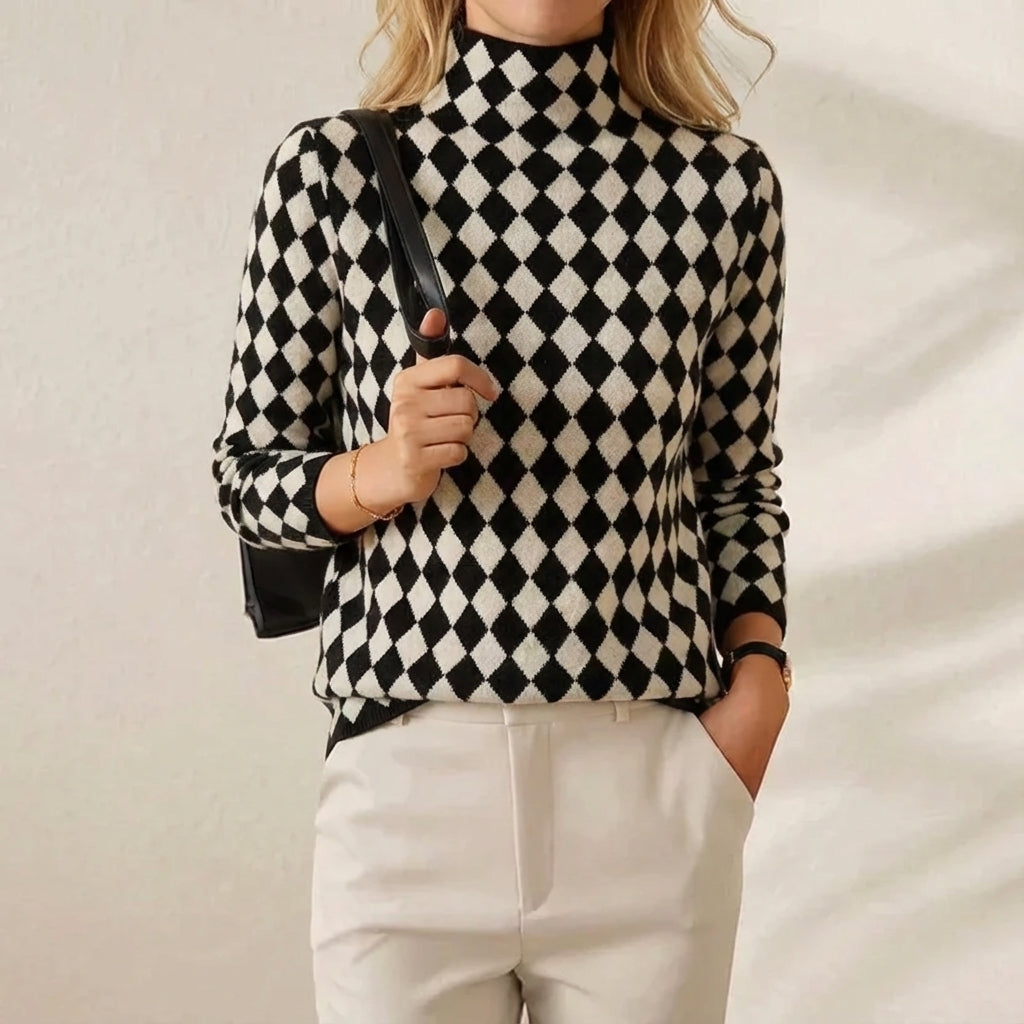 Lauraine | Diamond Check Turtleneck Sweater