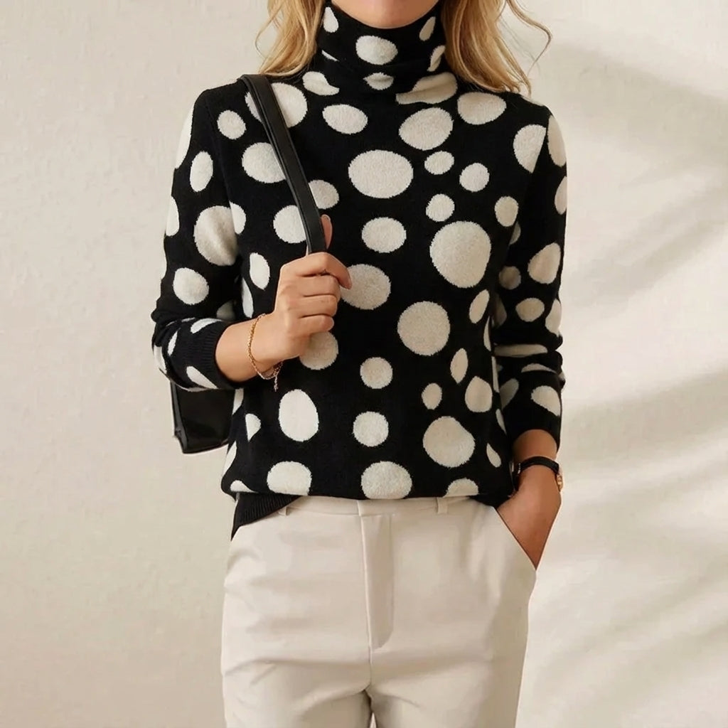 Sharlene | Polka Dot Turtleneck Knit Sweater