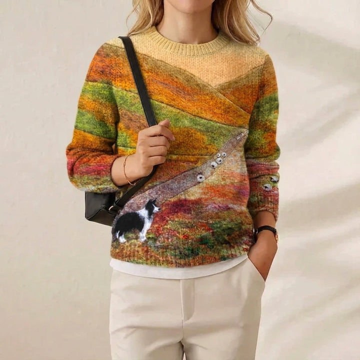 Elyann | Scenic Landscape Print Knit Sweater