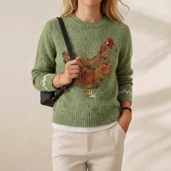 Myranda | Floral Hen Embroidered Knit Sweater