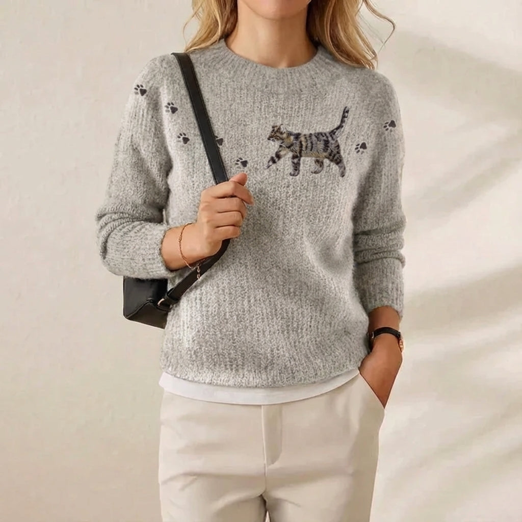 Mariane | Cat And Paw Print Knit Sweater