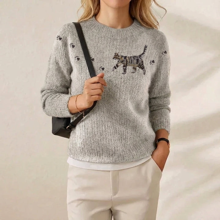 Mariane | Cat And Paw Print Knit Sweater