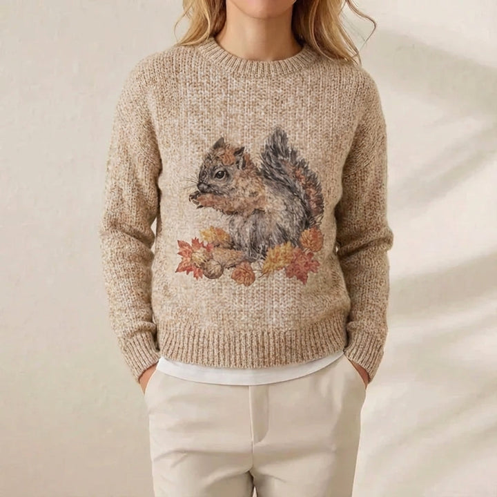 Daniella | Squirrel Autumn Print Knit Sweater