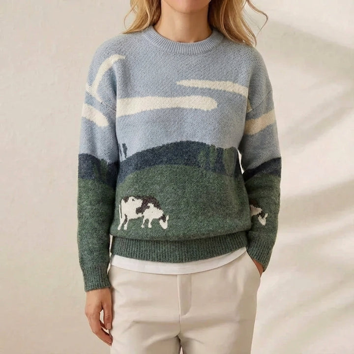 Shalene | Scenic Landscape Intarsia Knit Sweater