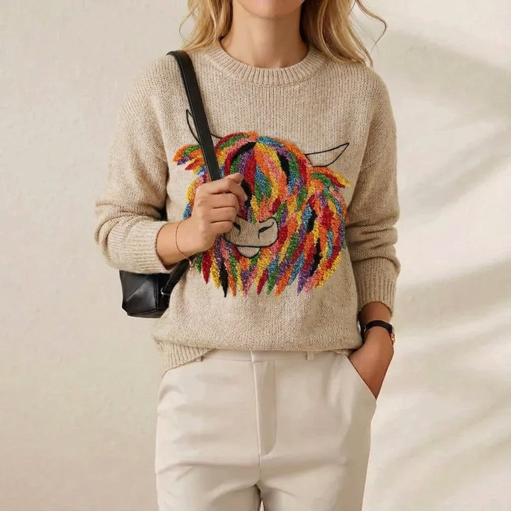 Cassey | Highland Cow Graphic Knit Sweater