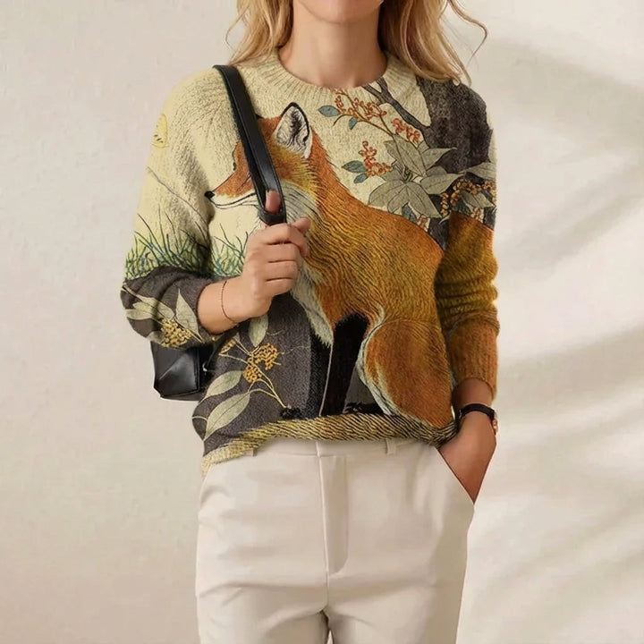 Mila | Illustrated Fox Print Knit Sweater