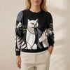 Caoimhe | Artistic Cat Print Knit Sweater