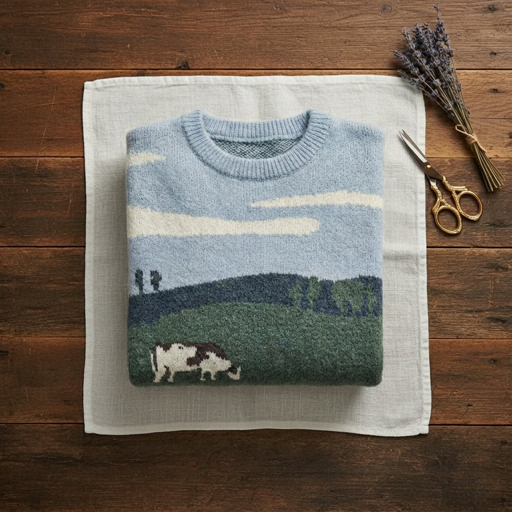 Shalene | Scenic Landscape Intarsia Knit Sweater