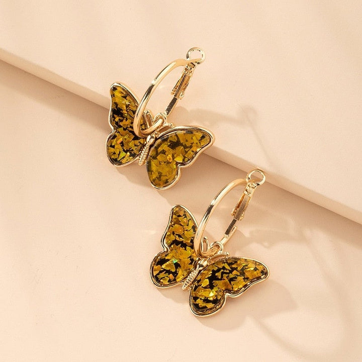 Michaella | Gold Multicolor Butterfly Hoop Earrings