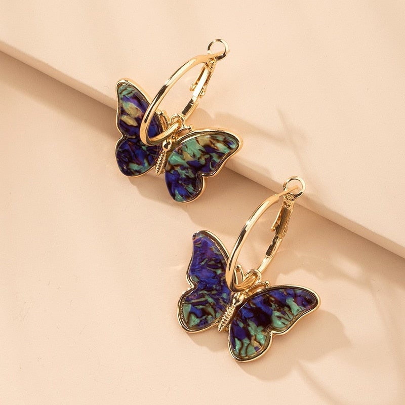 Michaella | Gold Multicolor Butterfly Hoop Earrings