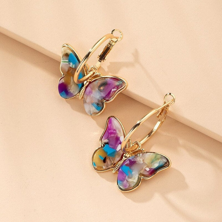 Michaella | Gold Multicolor Butterfly Hoop Earrings