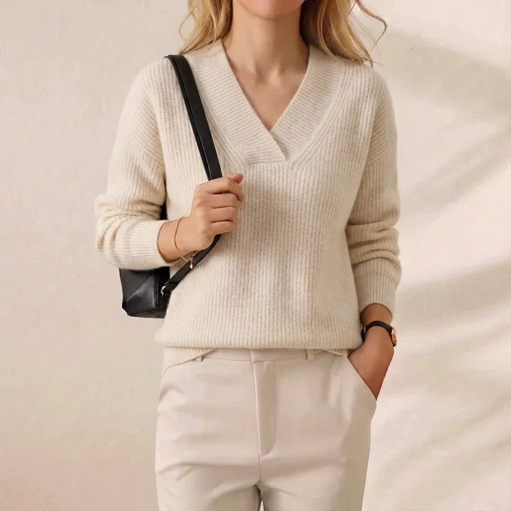 Miley | Ribbed V Neck Pullover Sweater