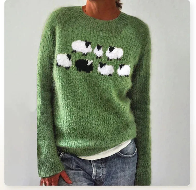 Miesha | Charming Sheep Intarsia Knit Sweater