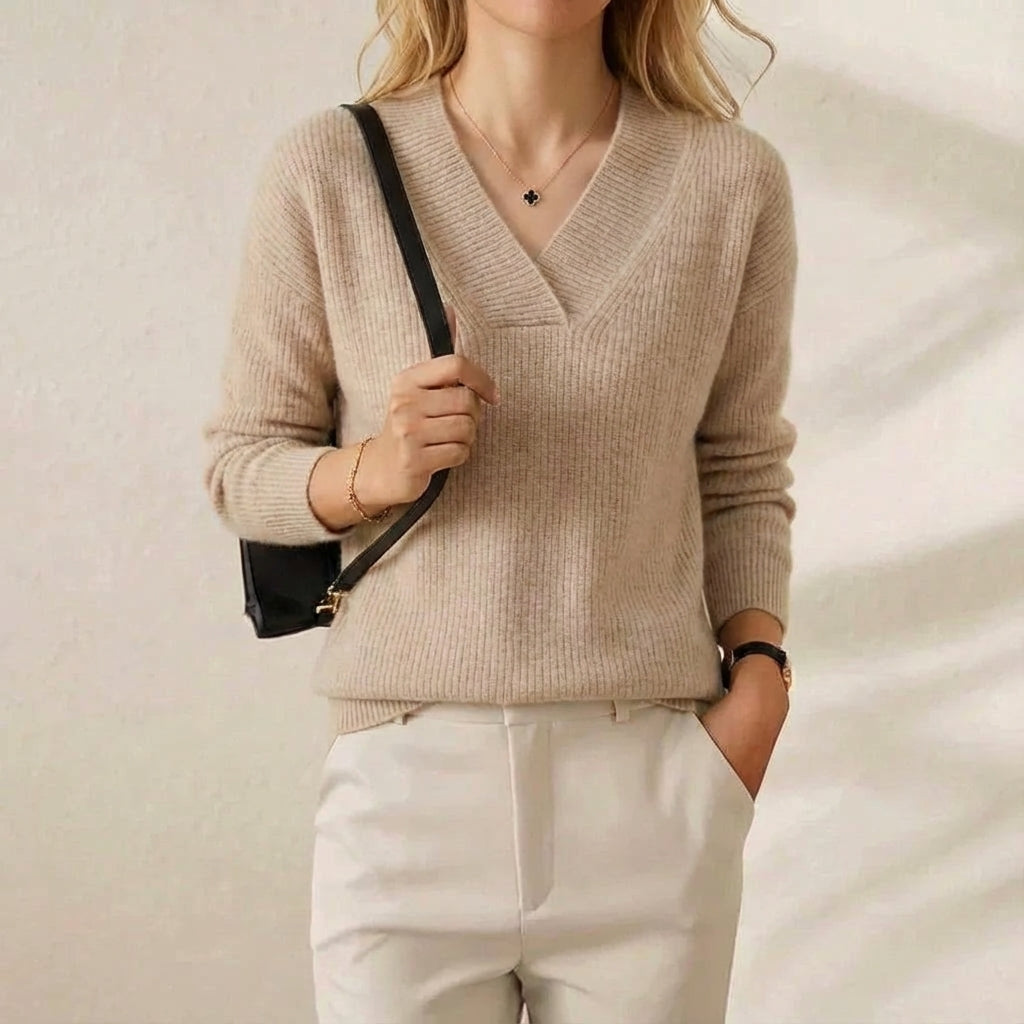 Kaitlen | Ribbed V-Neck Knit Sweater