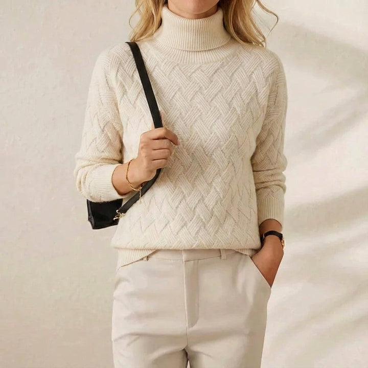 Camilia | Turtleneck Herringbone Knit Sweater