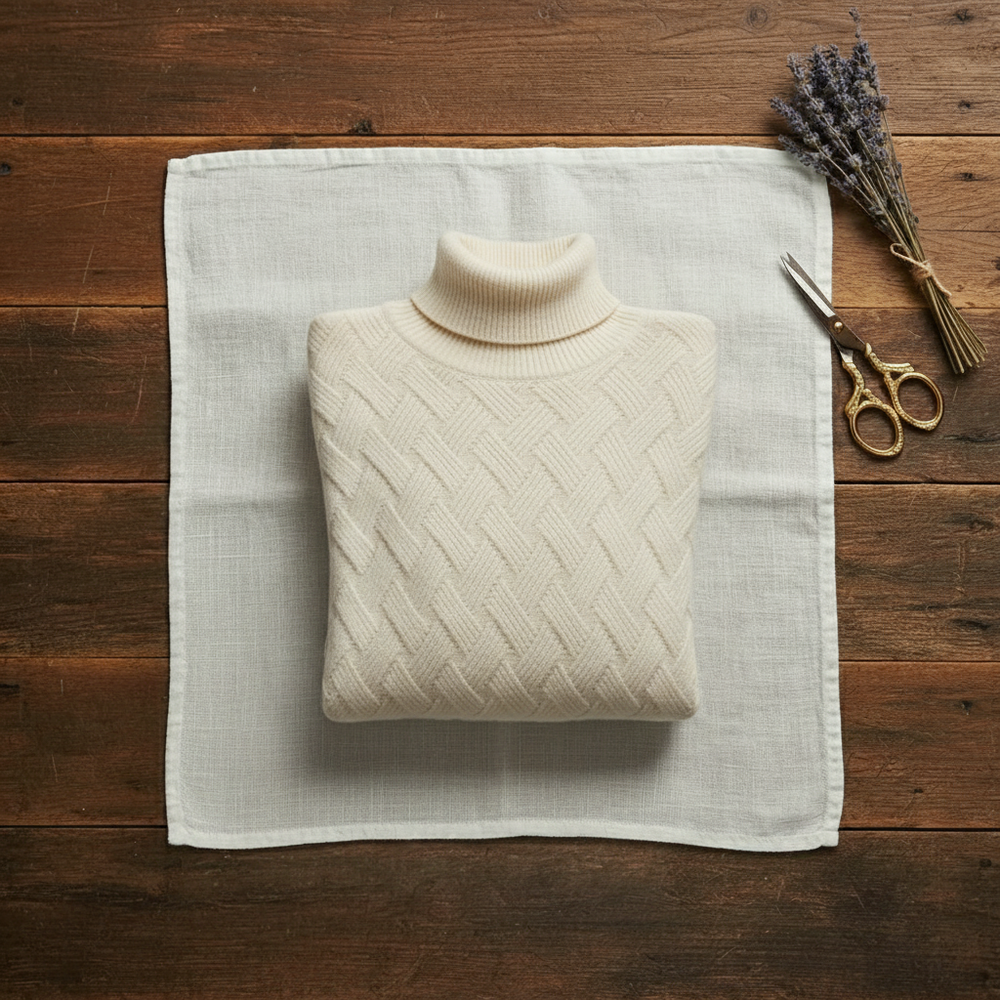 Camilia | Turtleneck Herringbone Knit Sweater