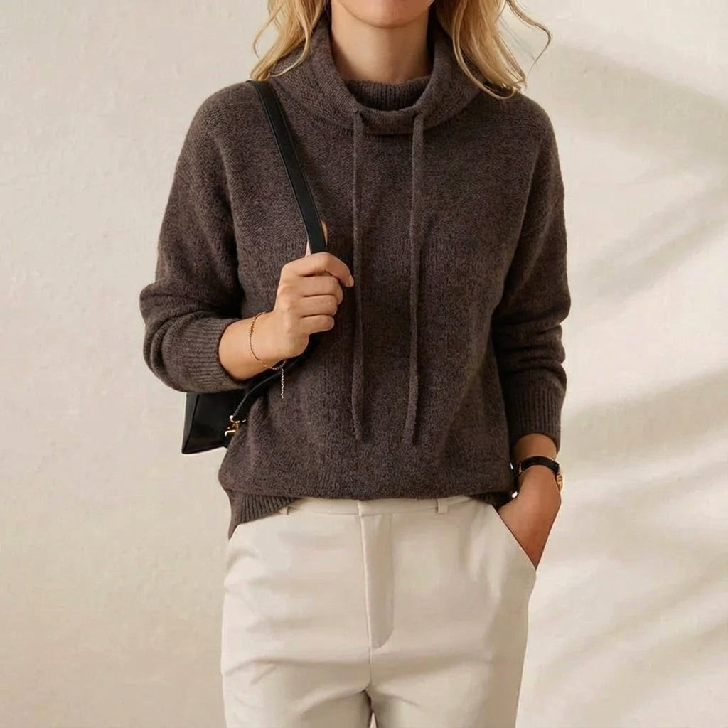 Shea-Lynn | Cowl Neck Drawstring Knit Sweater