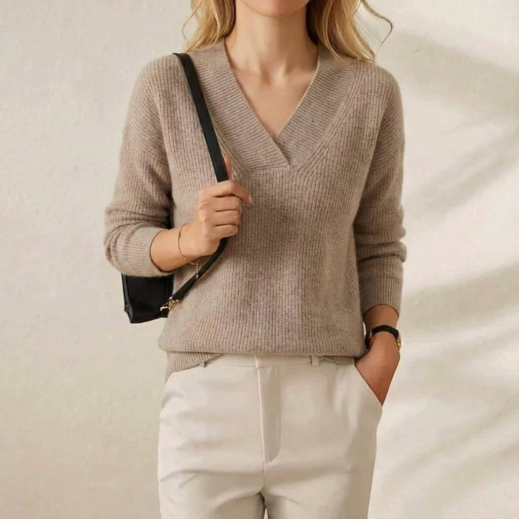 Kaitlen | Ribbed V-Neck Knit Sweater